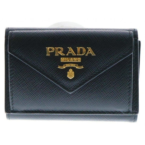Prada Compact Wallet Tri Saffiano Black Leather - Picture 1 of 6